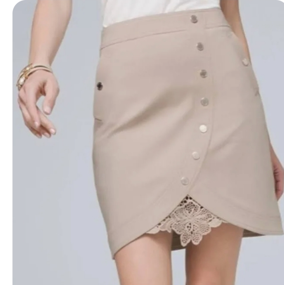 White House Black Market Beige Button-Front Skirt - Picture 1 of 11